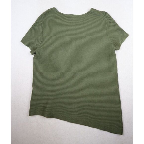 CHICO'S WOMEN'S GREEN RIBBED SHORT SLEEVE ASYMMETRICAL SWEATER - SIZE 1 - Picture 6 of 7